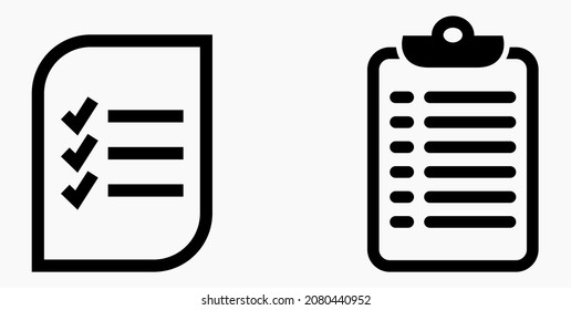 Lista de iconos o lista, planificación, registro. Catálogo de etiquetas o control. Bil o calendario. Docket. Nomenclatura, rollo de abalorios. Icono del vector.