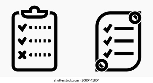 Lista de iconos o lista, planificación, registro. Catálogo de etiquetas o control. Bil o calendario. Docket. Nomenclatura, rollo de abalorios. Icono del vector.