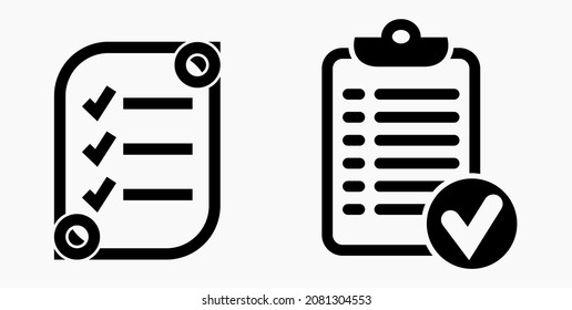 Lista de iconos o lista, planificación, registro. Catálogo de etiquetas o control. Bil o calendario. Docket. Nomenclatura, rollo de abalorios. Icono del vector.