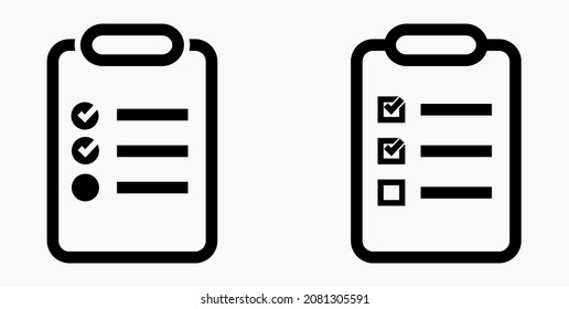 Lista de iconos o lista, planificación, registro. Catálogo de etiquetas o control. Bil o calendario. Docket. Nomenclatura, rollo de abalorios. Icono del vector.