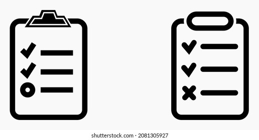 Lista de iconos o lista, planificación, registro. Catálogo de etiquetas o control. Bil o calendario. Docket. Nomenclatura, rollo de abalorios. Icono del vector.