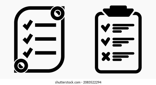 Lista de iconos o lista, planificación, registro. Catálogo de etiquetas o control. Bil o calendario. Docket. Nomenclatura, rollo de abalorios. Icono del vector.