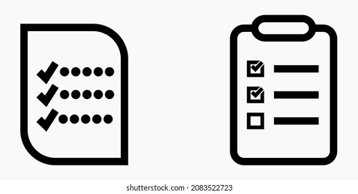 Lista de iconos o lista, planificación, registro. Catálogo de etiquetas o control. Bil o calendario. Docket. Nomenclatura, rollo de abalorios. Icono del vector.