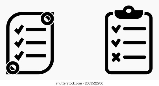 Lista de iconos o lista, planificación, registro. Catálogo de etiquetas o control. Bil o calendario. Docket. Nomenclatura, rollo de abalorios. Icono del vector.