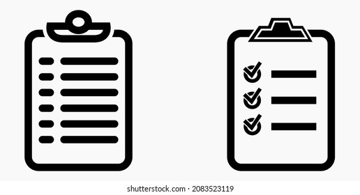 Lista de iconos o lista, planificación, registro. Catálogo de etiquetas o control. Bil o calendario. Docket. Nomenclatura, rollo de abalorios. Icono del vector.