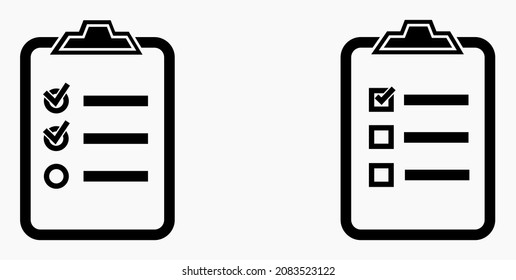 Lista de iconos o lista, planificación, registro. Catálogo de etiquetas o control. Bil o calendario. Docket. Nomenclatura, rollo de abalorios. Icono del vector.