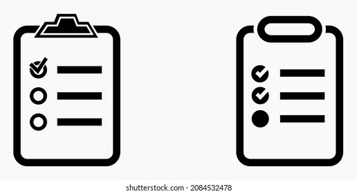 Lista de iconos o lista, planificación, registro. Catálogo de etiquetas o control. Bil o calendario. Docket. Nomenclatura, rollo de abalorios. Icono del vector.