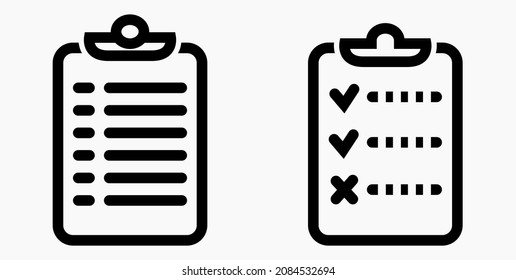 Lista de iconos o lista, planificación, registro. Catálogo de etiquetas o control. Bil o calendario. Docket. Nomenclatura, rollo de abalorios. Icono del vector.