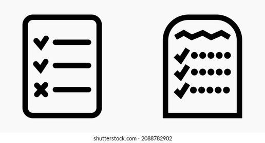 Lista de iconos o lista, planificación, registro. Catálogo de etiquetas o control. Bil o calendario. Docket. Nomenclatura, rollo de abalorios. Icono del vector.