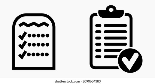 Lista de iconos o lista, planificación, registro. Catálogo de etiquetas o control. Bil o calendario. Docket. Nomenclatura, rollo de abalorios. Icono del vector.