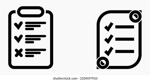 Lista de iconos o lista, planificación, registro. Catálogo de etiquetas o control. Bil o calendario. Docket. Nomenclatura, rollo de abalorios. Icono del vector.