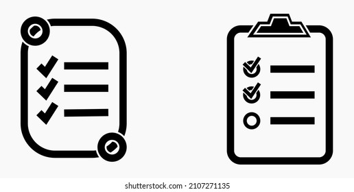 Lista de iconos o lista, planificación, registro. Catálogo de etiquetas o control. Bil o calendario. Docket. Nomenclatura, rollo de abalorios. Icono del vector.