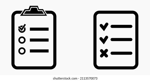 Lista de iconos o lista, planificación, registro. Catálogo de etiquetas o control. Bil o calendario. Docket. Nomenclatura, rollo de abalorios. Icono del vector.