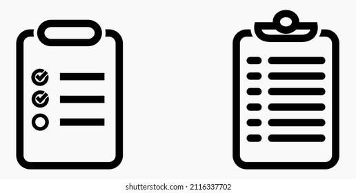 Lista de iconos o lista, planificación, registro. Catálogo de etiquetas o control. Bil o calendario. Docket. Nomenclatura, rollo de abalorios. Icono del vector.