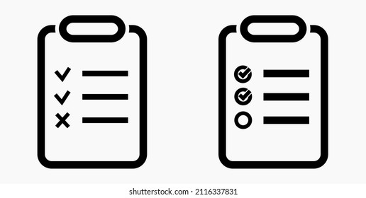 Lista de iconos o lista, planificación, registro. Catálogo de etiquetas o control. Bil o calendario. Docket. Nomenclatura, rollo de abalorios. Icono del vector.