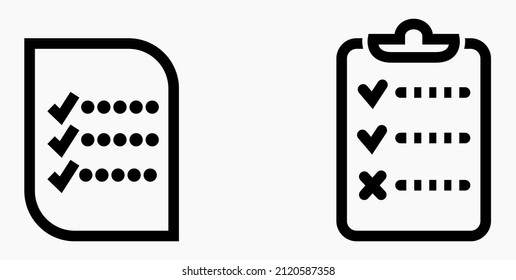 Lista de iconos o lista, planificación, registro. Catálogo de etiquetas o control. Bil o calendario. Docket. Nomenclatura, rollo de abalorios. Icono del vector.