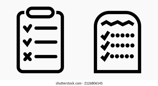 Lista de iconos o lista, planificación, registro. Catálogo de etiquetas o control. Bil o calendario. Docket. Nomenclatura, rollo de abalorios. Icono del vector.