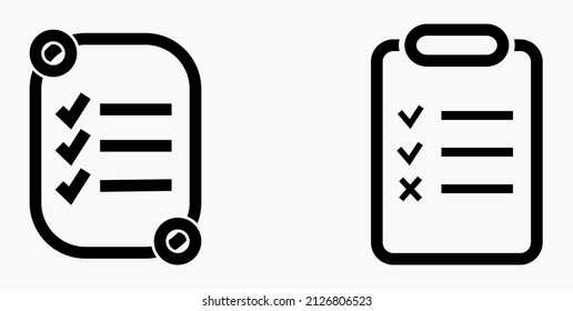 Lista de iconos o lista, planificación, registro. Catálogo de etiquetas o control. Bil o calendario. Docket. Nomenclatura, rollo de abalorios. Icono del vector.