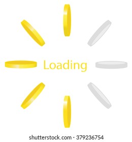 Icon of loading, download of gold coins. Time is money. Download for Web sites and programs. Vector illustration