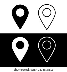 Icon location gps, full and outline, black and white color. Sign geometric marker flat shape element, pin, point, map. Vector illustration