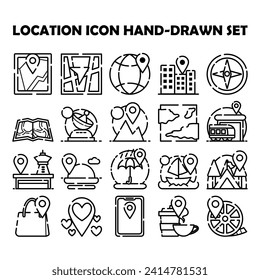 Icon of location outline sketch vector illustration set