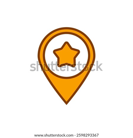 Icon of a location pin featuring a star. useful for navigation apps or indicating favorite places.