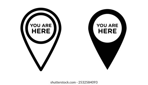 Icon of a location pin with the text "You are here," symbolizing position, location marking, or GPS navigation.