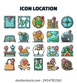 Icono del conjunto de ilustraciones vectoriales de ubicación