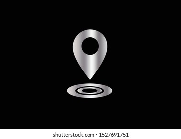 
Icon location vector illustration sign. Pin symbol of geographic location for navigation applications or website design. Find a pictogram. with metal color.