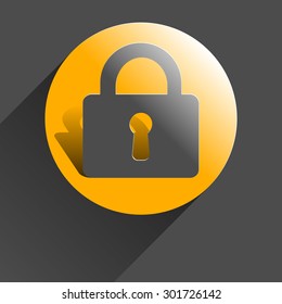 Icon lock, black vector illustration with shadow on gray background.