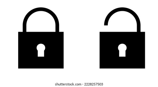 Icon lock black and white, flat design vector, secure keylock, vector icon