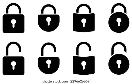 Bloqueo de iconos blanco y negro, vector de diseño plano, bloqueo de teclas seguro, icono de vector