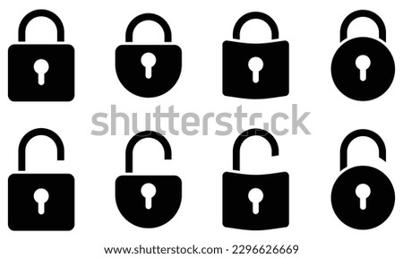 Icon lock black and white, flat design vector, secure keylock, vector icon