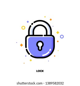 Icon of lock which symbolizes safe protection for SEO concept. Flat filled outline style. Pixel perfect 64x64. Editable stroke