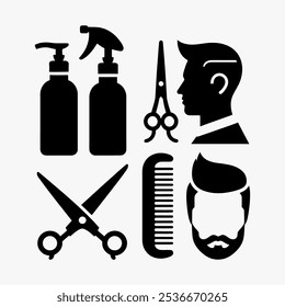 Ícone logotipo barbeiro loja vetor preto e branco silhueta 