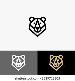 Icon logo bear geometric line art Vector blanco y negro 