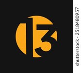 The icon or logo is a black number 13 in an orange circle with a black background.