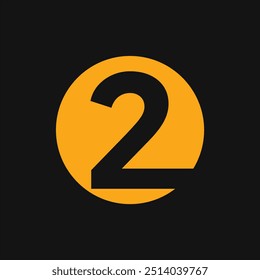 O ícone ou logotipo é um número 2 preto em um círculo laranja com um fundo preto.