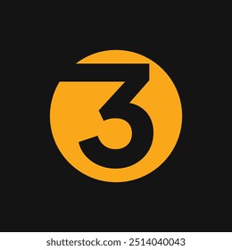The icon or logo is a black number 3 in an orange circle with a black background.