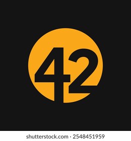 The icon or logo is a black number 42 in an orange circle with a black background.