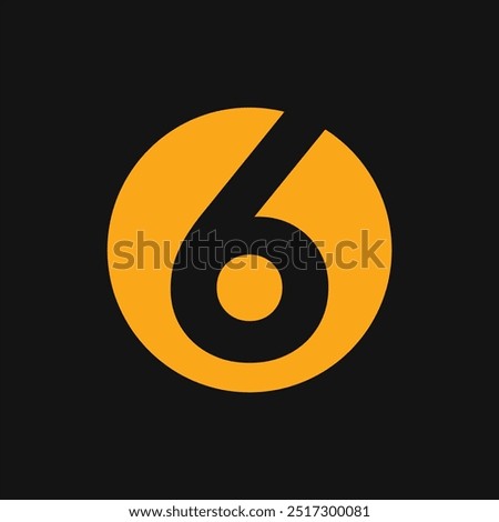 The icon or logo is a black number 6 in an orange circle with a black background.