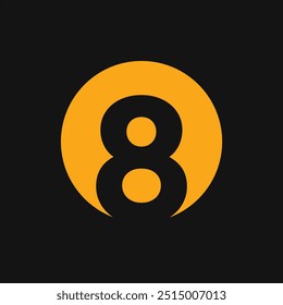 El icono o logotipo es un número 8 negro en un círculo naranja con un fondo negro.