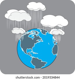 icon and logo blue earth and cloudy in vector format, isolated dark background an rain