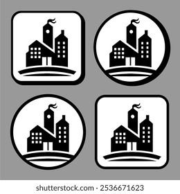 Vetor de construção de logotipo de ícone preto e branco 