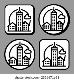 Vetor de construção de logotipo de ícone preto e branco 