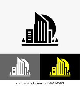 Icon logotipo edifício vetor preto e branco silhueta linha arte 