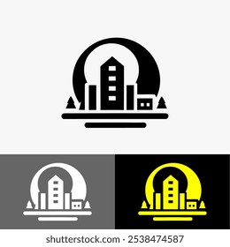 Icono logotipo de construcción de Vector negro y blanco silueta línea de arte 