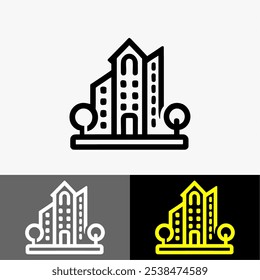 Icon logo building vector black and white silhouette line art 