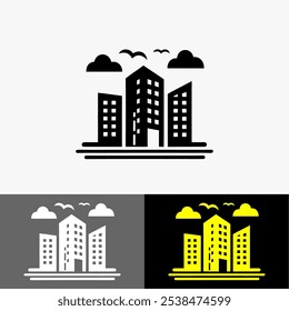Icon logo building vector black and white silhouette line art 