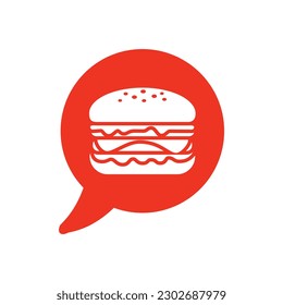 icon logo burger inside orange text balloon 